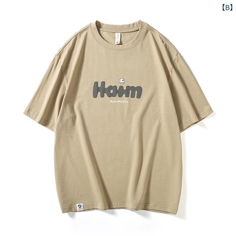 秋冬 コーデ メンズ 服 シンプル ファッション オシャレ 大人 かっこいい 大きいサイズ ストリート 紳士服 厚手 ショルダー ラウンドネック レター フォーム プリント 綿 半袖