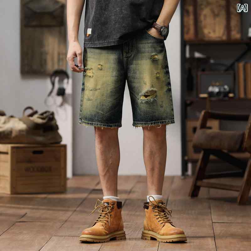 秋冬 コーデ メンズ 服 シンプル ファッション オシャレ 大人 かっこいい 大きいサイズ ストリート 紳士服 レトロ ウォッシュ加工 デニム パンツ ストレート カジュアル パンツ