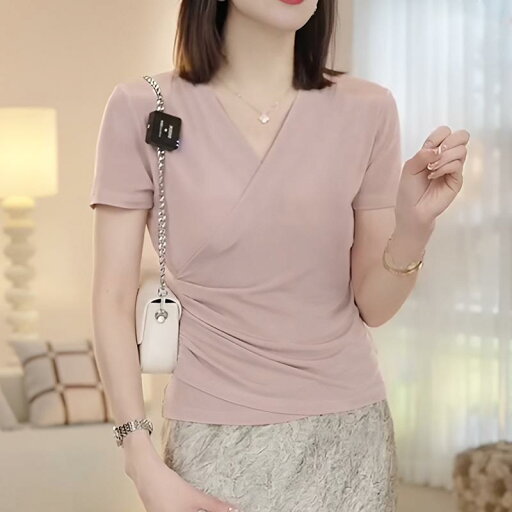 秋服 レディース ファッション オシャレ カワイイ シンプル 大人カワイイ 大きいサイズ フレンチ クール クロス Vネック 半袖 秋服 レディース ファッション オシャレ カワイイ シンプル 大人カワイイ 大きいサイズ フレンチ クール クロス Vネック 半袖