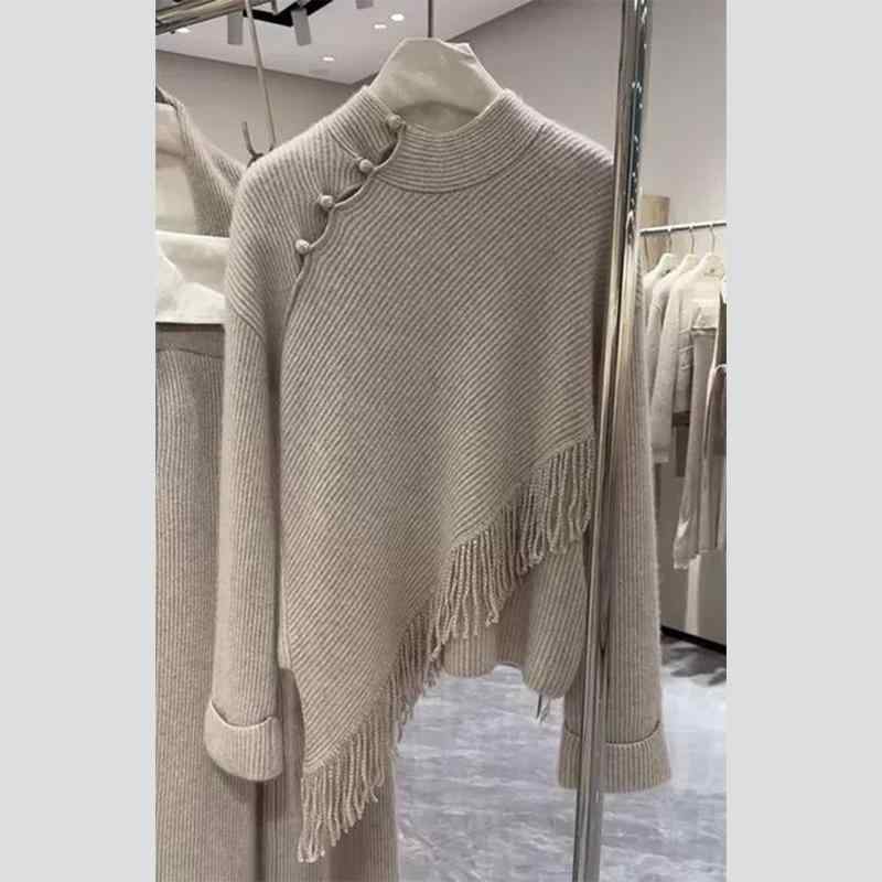 Rakuten - 秋服 レディース ファッション オシャレ カワイイ シンプル 大人カワイイ 大きいサイズ ハイエンド グレージュ タッセル セーター ワイド レッグ パンツ スーツ