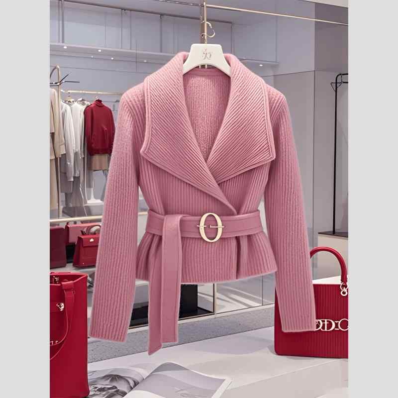 秋服 レディース ファッション オシャレ カワイイ シンプル 大人カワイイ 大きいサイズ ビッグ トップス フェミニン フレグランス ピンク ニット ジャケット