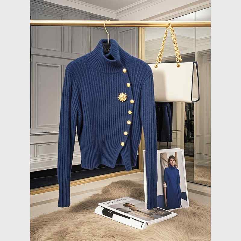 秋服 レディース ファッション オシャレ カワイイ シンプル 大人カワイイ 大きいサイズ シック ニットカーディガン トップス ハイエンド ブルー セーター