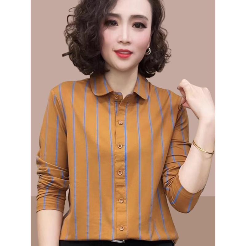 乐天商城 - 秋服 レディース ファッション オシャレ カワイイ シンプル 大人カワイイ 大きいサイズ ストライプ シャツ トップス 綿 シャツ 長袖