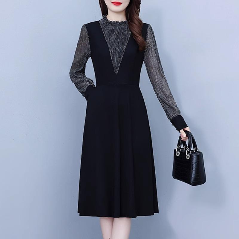 秋服 レディース ファッション オシャレ カワイイ シンプル 大人カワイイ 大きいサイズ フェイク ツーピース ドレス ハイエンド 長袖 ミドル丈 スカート