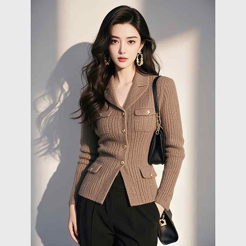 秋服 レディース ファッション オシャレ カワイイ シンプル 大人カワイイ 大きいサイズ 衣装 ハイエンド セーター ブラウン ニット トップス