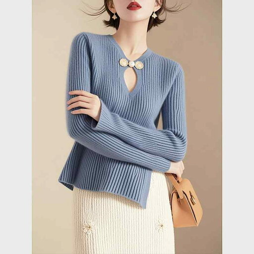 秋服 レディース ファッション オシャレ カワイイ シンプル 大人カワイイ 大きいサイズ ディスク ボタン セーター トップス ハイエンド ブルー 秋服 レディース ファッション オシャレ カワイイ シンプル 大人カワイイ 大きいサイズ ディスク ボタン セーター トップス ハイエンド ブルー