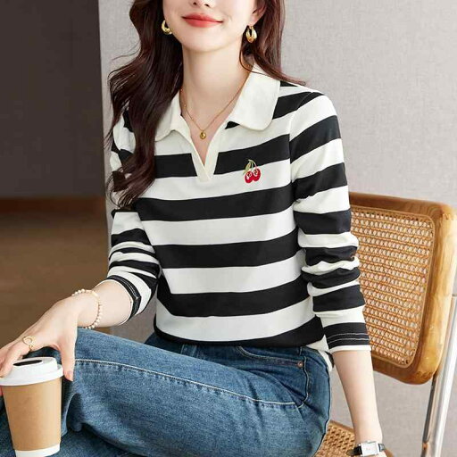秋服 レディース ファッション オシャレ カワイイ シンプル 大人カワイイ 大きいサイズ ストライプ 長袖 T シャツ 綿 ウエスタン シャツ トップス 秋服 レディース ファッション オシャレ カワイイ シンプル 大人カワイイ 大きいサイズ ストライプ 長袖 T シャツ 綿 ウエスタン シャツ トップス