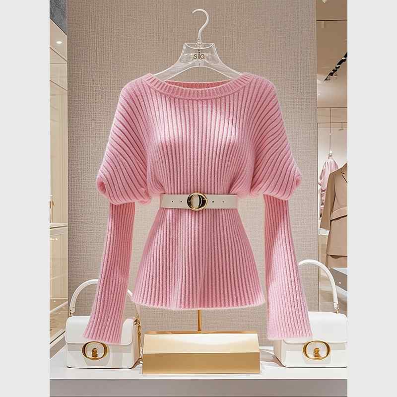 Long-Sleeved Knit - 秋服 レディース ファッション オシャレ カワイイ シンプル 大人カワイイ 大きいサイズ ニット セーター トップス ハイエンド ソフト ウエスト ピンク