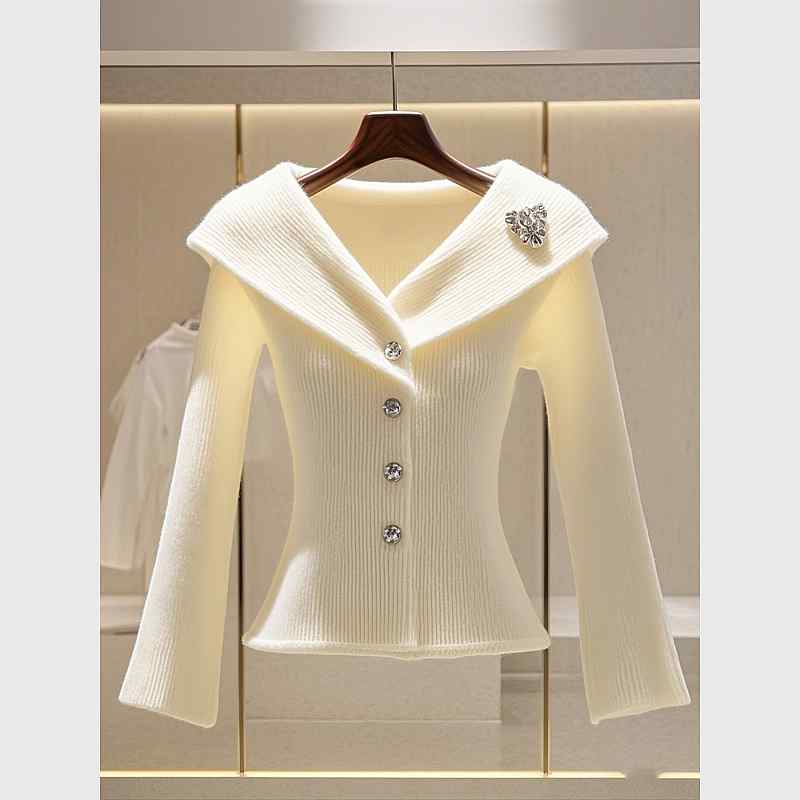 秋服 レディース ファッション オシャレ カワイイ シンプル 大人カワイイ 大きいサイズ 白 ニットカーディガン シック トップス ハイエンド セーター