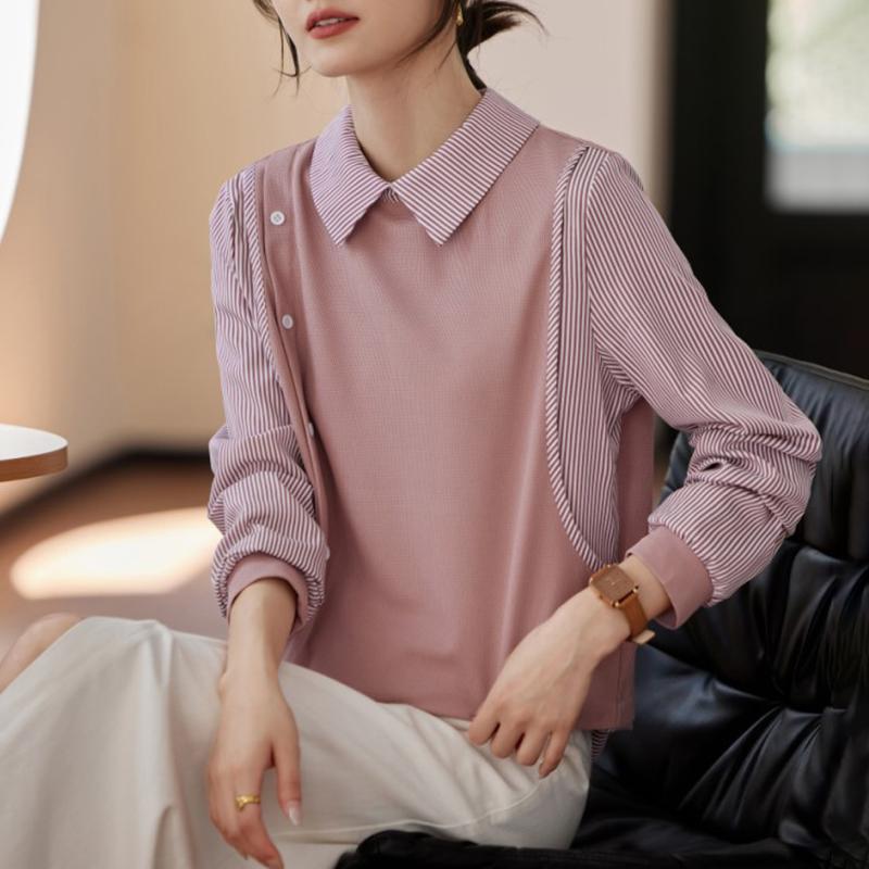 秋服 レディース ファッション オシャレ カワイイ シンプル 大人カワイイ 大きいサイズ スウェット シャツ フェイク ツーピース プルオーバー 長袖 トップス