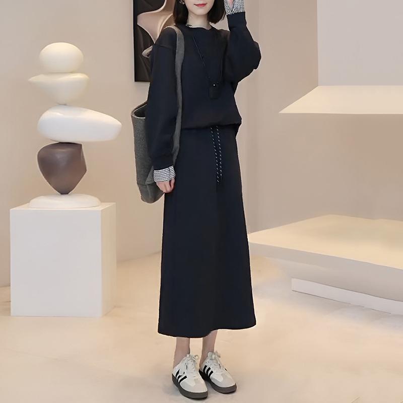 秋服 レディース ファッション オシャレ カワイイ シンプル 大人カワイイ 大きいサイズ 韓国スタイル 長袖 トップス スリム A スカート セットアップ 可能