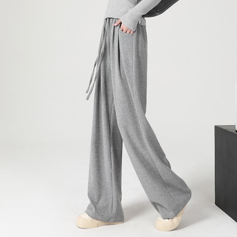 秋服 レディース ファッション オシャレ カワイイ シンプル 大人カワイイ 大きいサイズ ニット ワイド レッグ パンツ フロア レングス ストレート カジュアル(4)