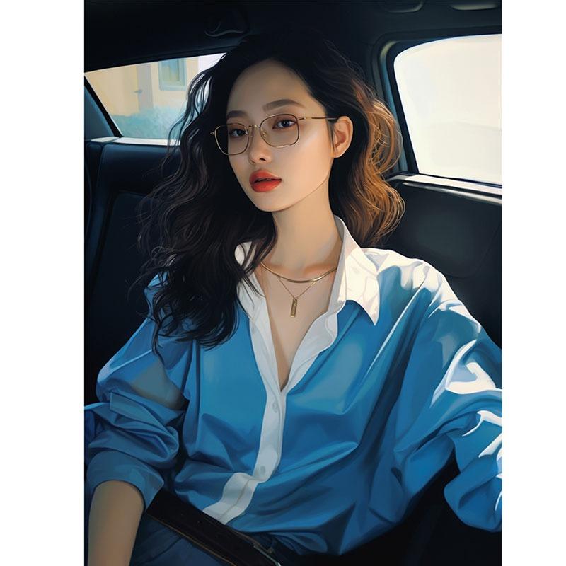 秋服 レディース ファッション オシャレ カワイイ シンプル 大人カワイイ 大きいサイズ トップス シック ハイエンド ブルー 長袖 シャツ
