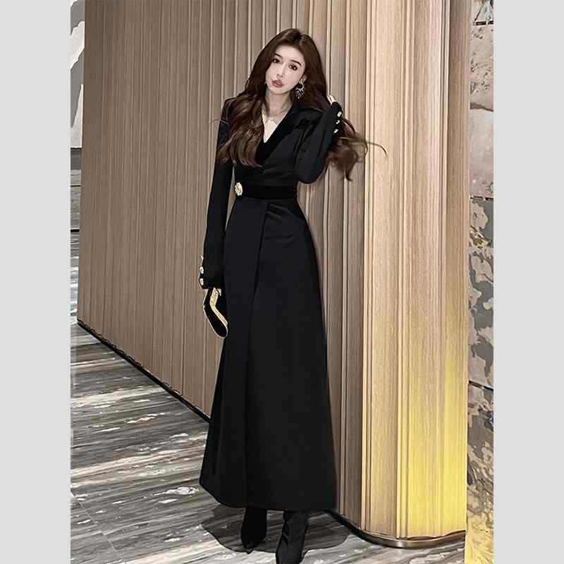 秋服 レディース ファッション オシャレ カワイイ シンプル 大人カワイイ 大きいサイズ フレンチ ハイエンド フォーマル スリム ブラック ドレス