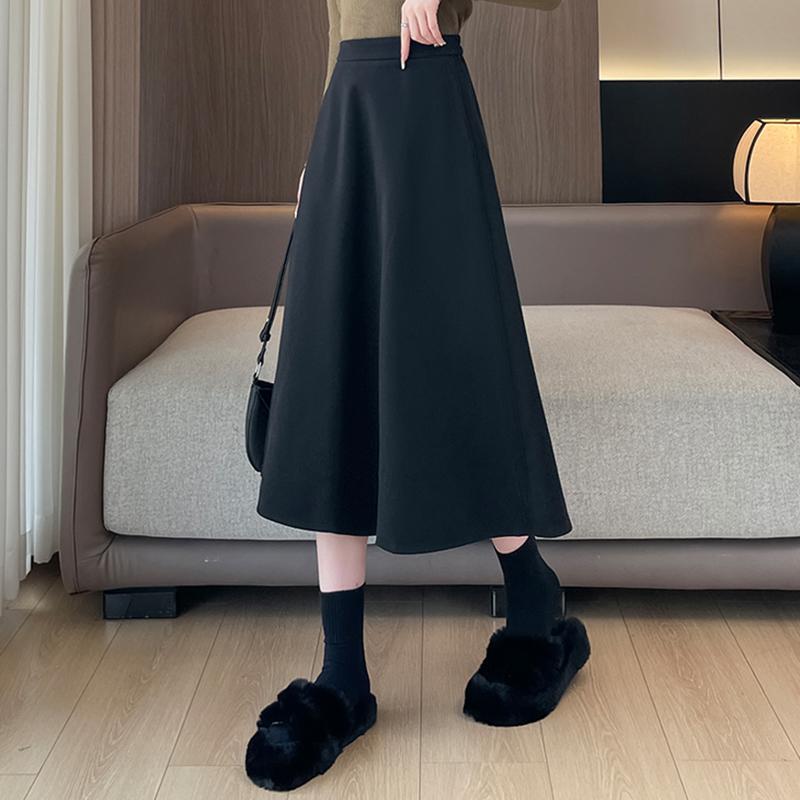 乐天商城 - 秋服 レディース ファッション オシャレ カワイイ シンプル 大人カワイイ 大きいサイズ ウール スカート シーズン ハイウエスト スリム Aライン ミドル丈