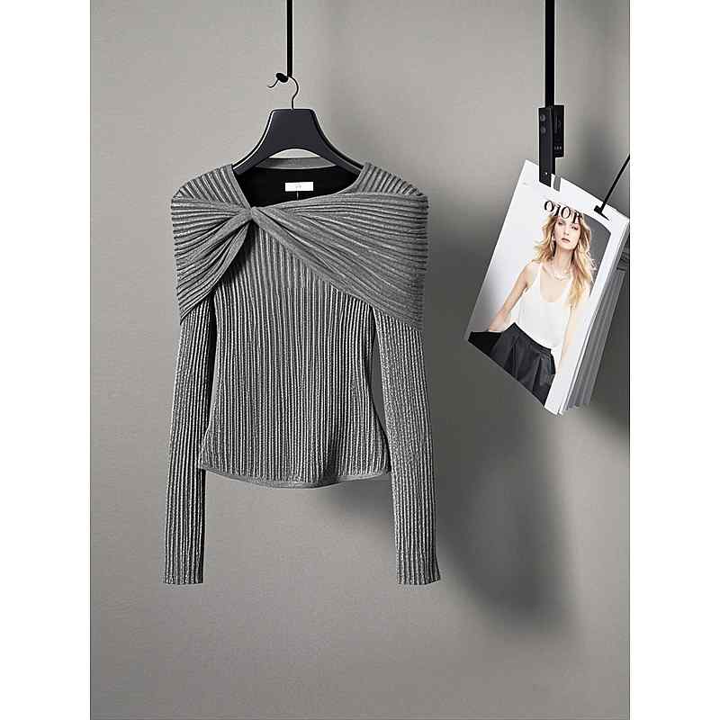 秋服 レディース ファッション オシャレ カワイイ シンプル 大人カワイイ 大きいサイズ グレー セーター ハイエンド スリムフィット インナー 長袖 トップス