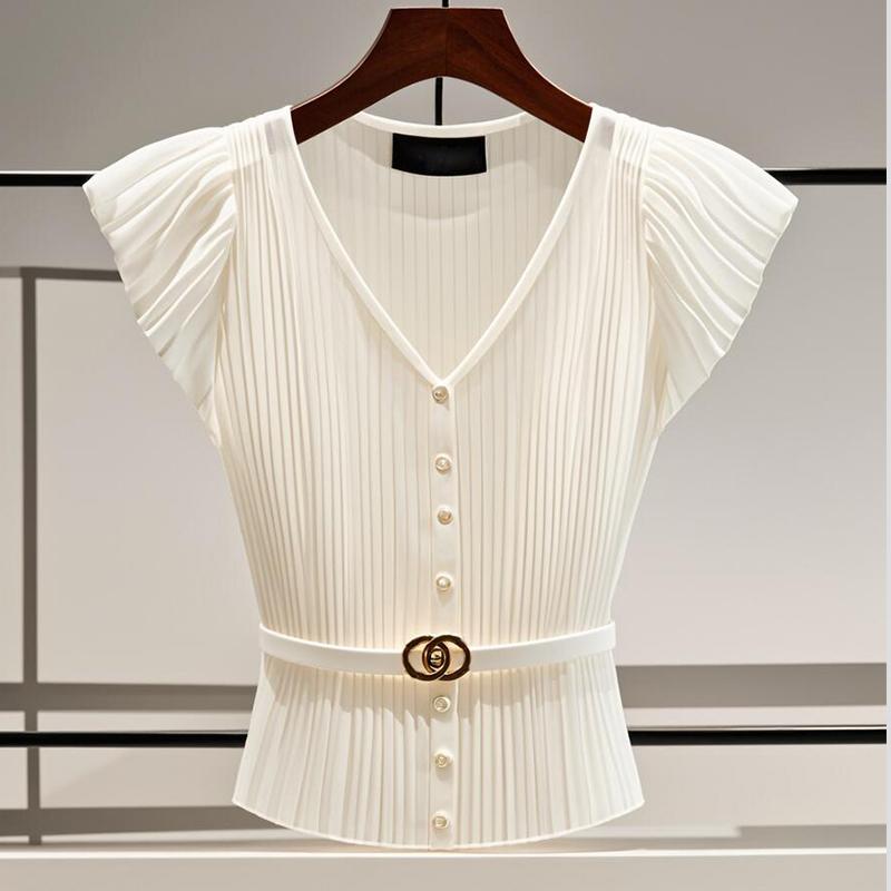 秋服 レディース ファッション オシャレ カワイイ シンプル 大人カワイイ 大きいサイズ 白 フライング スリーブ シャツ 軽 フレンチ ハイエンド トップス(4.0)