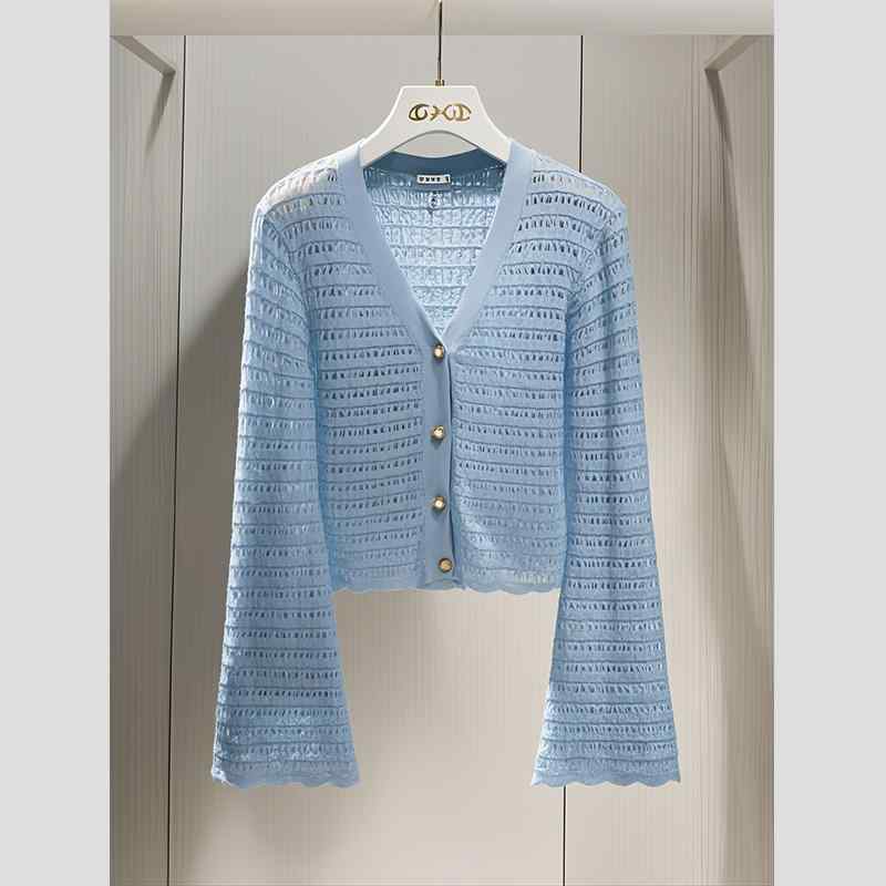 秋服 レディース ファッション オシャレ カワイイ シンプル 大人カワイイ 大きいサイズ 青 セーター カーディガン ハイエンド ニット トップス