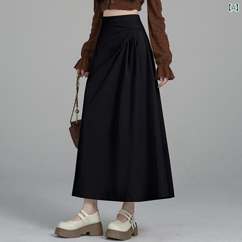 秋服 レディース ファッション オシャレ カワイイ シンプル 大人カワイイ 大きいサイズ ハーフ丈 スカート ハイウエスト ヒップ Aライン ミドル丈