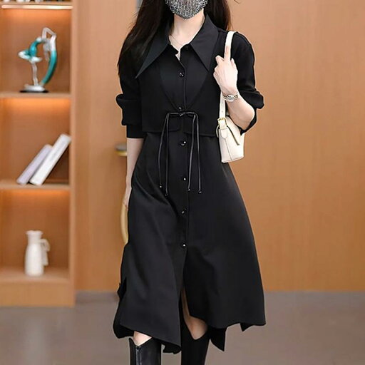 秋服 レディース ファッション オシャレ カワイイ シンプル 大人カワイイ 大きいサイズ シャツ ドレス ハイエンド 長袖 ミドル丈 スカート 秋服 レディース ファッション オシャレ カワイイ シンプル 大人カワイイ 大きいサイズ シャツ ドレス ハイエンド 長袖 ミドル丈 スカート