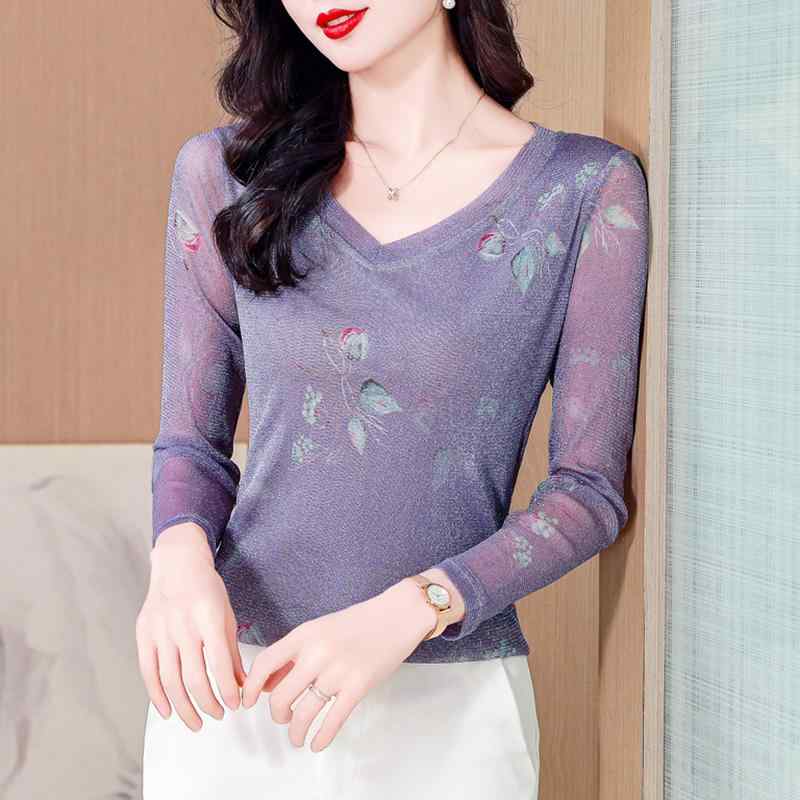 秋服 レディース ファッション オシャレ カワイイ シンプル 大人カワイイ 大きいサイズ メッシュ T シャツ スリム Vネック 長袖 トップス