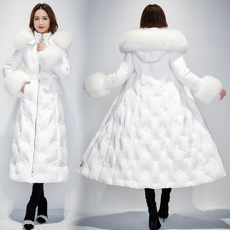 秋服 レディース ファッション オシャレ カワイイ シンプル 大人カワイイ 大きいサイズ ハイエンド 襟 ダウン ジャケット ミドル丈 ホワイト グースダウン 取り外し可能 リアル フォッックス ファー キツネ