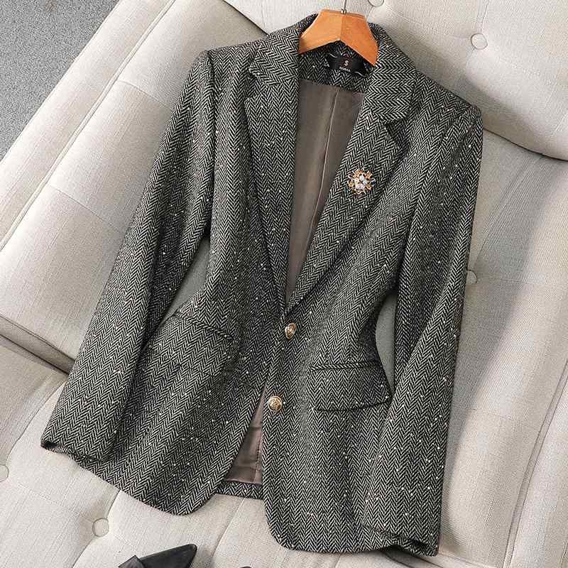 秋服 レディース ファッション オシャレ カワイイ シンプル 大人カワイイ 大きいサイズ グレー スーツ ハイエンド スリム トップス 通勤ウェア レトロ ジャケット