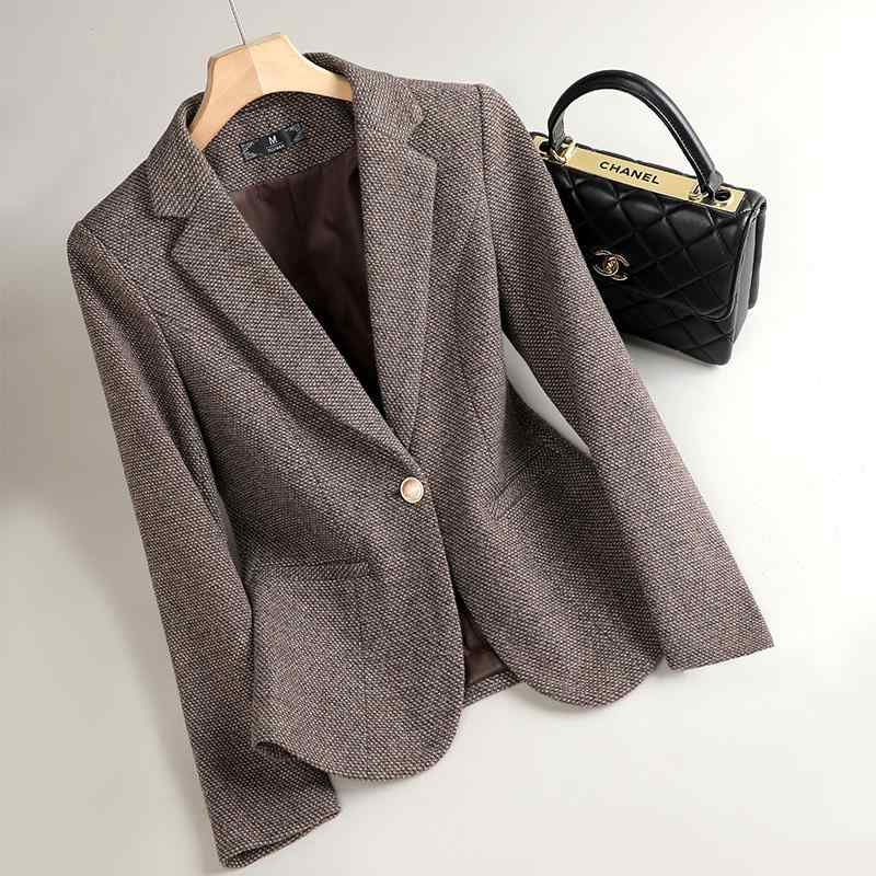 秋服 レディース ファッション オシャレ カワイイ シンプル 大人カワイイ 大きいサイズ ブラウン ウール コート 千鳥格子 トップス ハイエンド スーツ