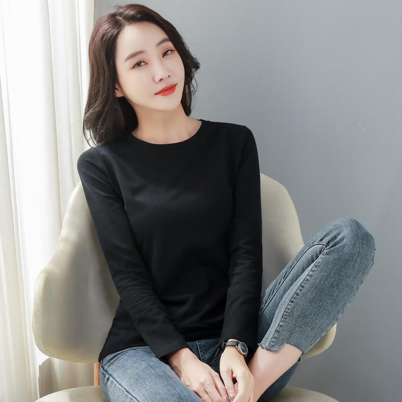 秋服 レディース ファッション オシャレ カワイイ シンプル 大人カワイイ 大きいサイズ 黒 ラウンドネック 長袖 T シャツ 韓国スタイル スウェット シャツ インナー 上下