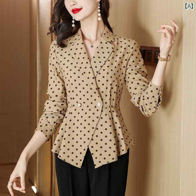 秋服 レディース ファッション オシャレ カワイイ シンプル 大人カワイイ 大きいサイズ スーツ 襟 ドット 長袖 シャツ トップス