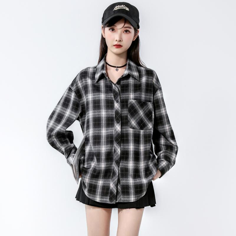 秋服 レディース ファッション オシャレ カワイイ シンプル 大人カワイイ 大きいサイズ 厚手 格子縞 シャツ トップス 長袖 ジャケット