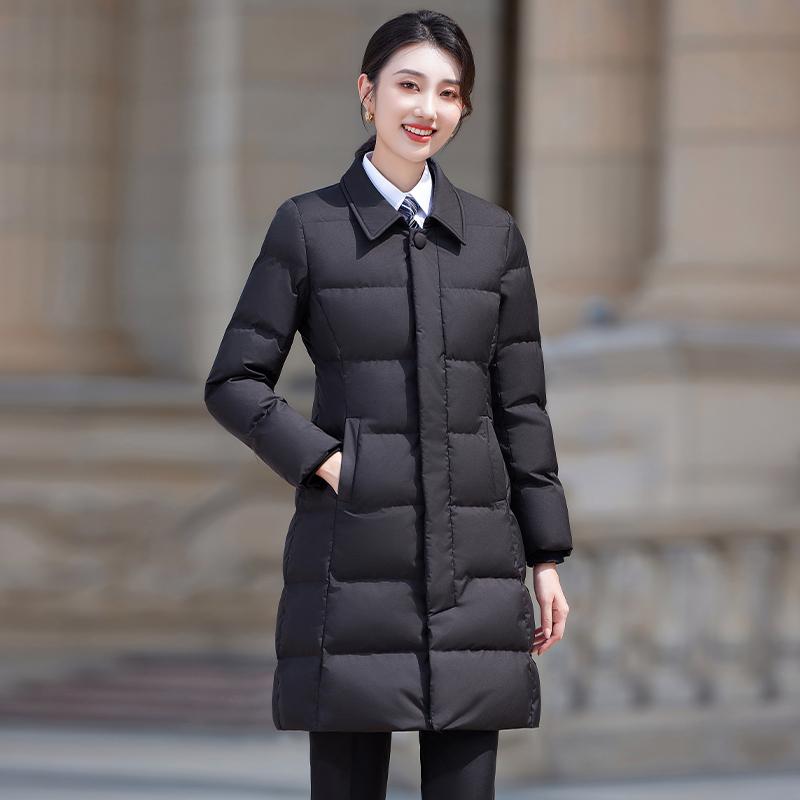 秋服 レディース ファッション オシャレ カワイイ シンプル 大人カワイイ 大きいサイズ 黒 ダウン 綿 ジャケット 耐寒性 ミドル丈