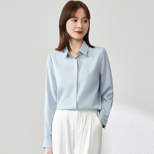 秋服 レディース ファッション オシャレ カワイイ シンプル 大人カワイイ 大きいサイズ ブルー シャツ 長袖 サテン トップス OL フォーマル 秋服 レディース ファッション オシャレ カワイイ シンプル 大人カワイイ 大きいサイズ ブルー シャツ 長袖 サテン トップス OL フォーマル