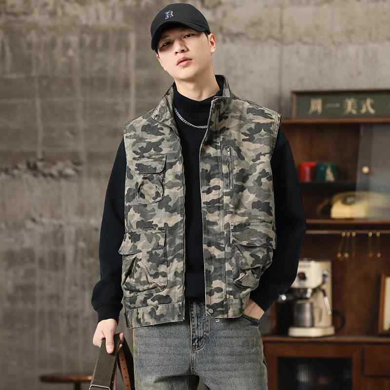メンズ ファッション 服 男性用 オシャレ シンプル 大人 かっこいい ストリート 迷彩 ワークウェア スタンドカラー ベスト アウトドア タクティカル カジュアル ウエスト コート