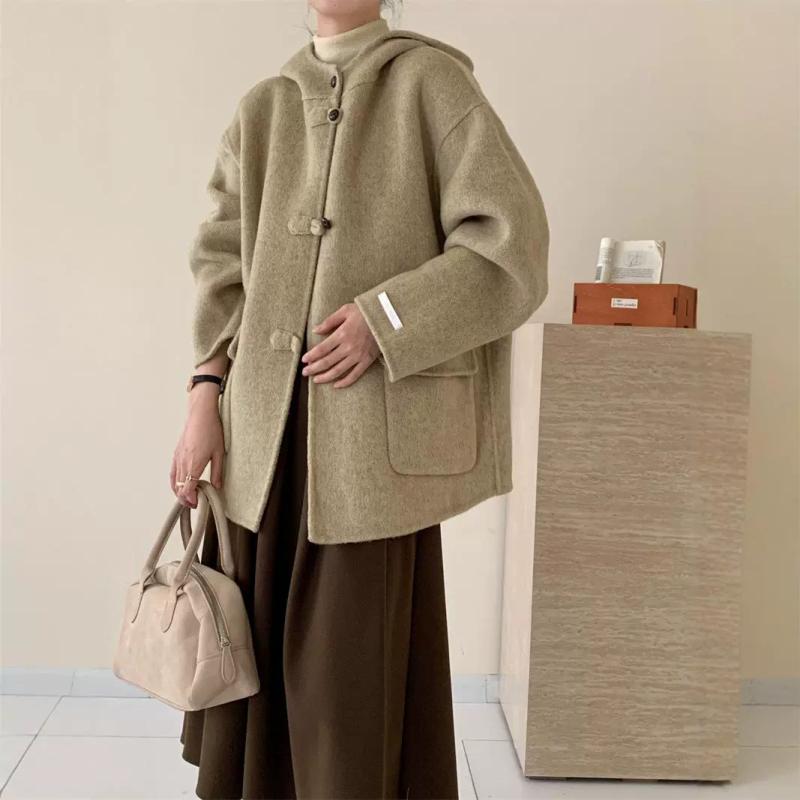 秋服 レディース ファッション オシャレ カワイイ シンプル 大人カワイイ 大きいサイズ ハイエンド ウール コート カジュアル フード付き フレンチ