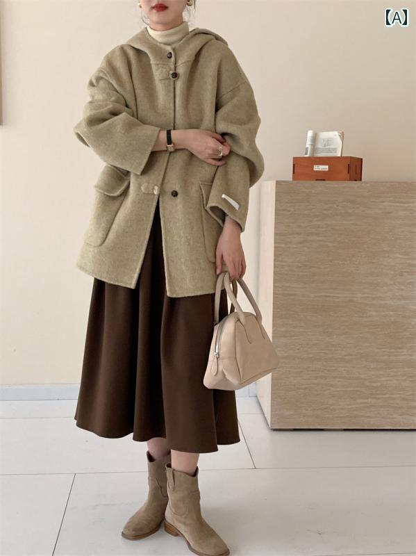 秋服 レディース ファッション オシャレ カワイイ シンプル 大人カワイイ 大きいサイズ ハイエンド ウール コート カジュアル フード付き フレンチ