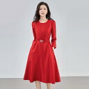 秋服 レディース ファッション オシャレ カワイイ シンプル 大人カワイイ 大きいサイズ フレンチ ブライダルドレス レッド エンゲージメント ウエスト スリム ミドル丈 長袖 ドレス