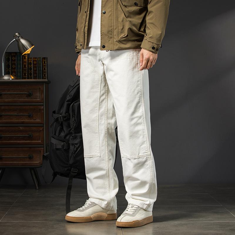 メンズ ファッション 服 男性用 オシャレ シンプル 大人 かっこいい ストリート アメリカン 多機能 ホワイト ゆったり ストレート カジュアル アウトドア パラシュートパンツ(4)