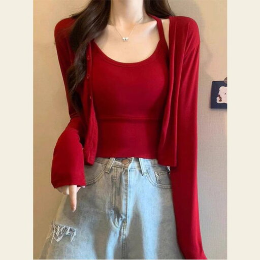 秋服 レディース ファッション オシャレ カワイイ シンプル 大人カワイイ 大きいサイズ レッド カーディガン サスペンダー スリム 長袖 ジャケット トップス 秋服 レディース ファッション オシャレ カワイイ シンプル 大人カワイイ 大きいサイズ レッド カーディガン サスペンダー スリム 長袖 ジャケット トップス