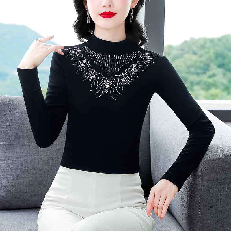 Other - 秋服 レディース ファッション オシャレ カワイイ シンプル 大人カワイイ 大きいサイズ レトロ 長袖 T シャツ ベルベット スリム トップス