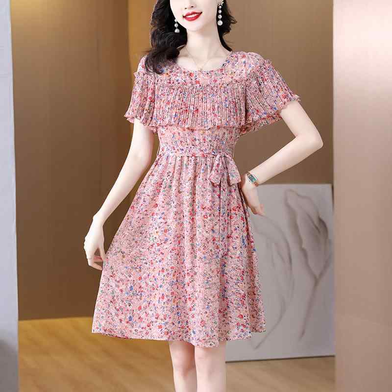 秋服 レディース ファッション オシャレ カワイイ シンプル 大人カワイイ 大きいサイズ ドレス 半袖 シフォン スリム…