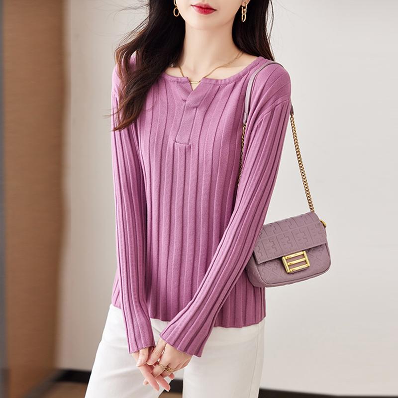 秋服 レディース ファッション オシャレ カワイイ シンプル 大人カワイイ 大きいサイズ フレンチ レトロ Vネック セーター スリムフィット インナー トップス