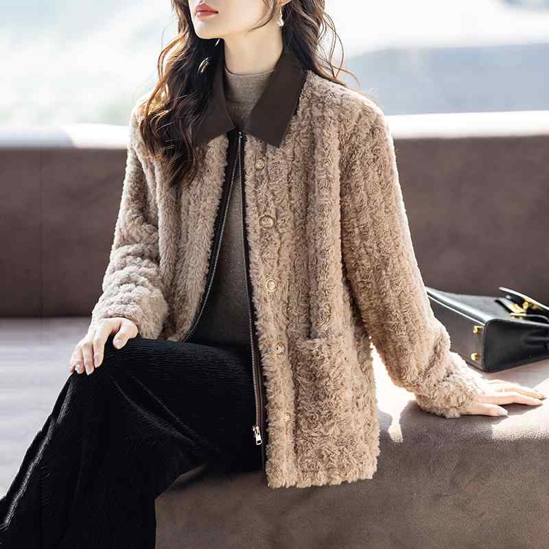 秋服 レディース ファッション オシャレ カワイイ シンプル 大人カワイイ 大きいサイズ フェイク ツーピース 厚手 プラッシュ ジャケット アース カラー トップス カジュアル 衣装