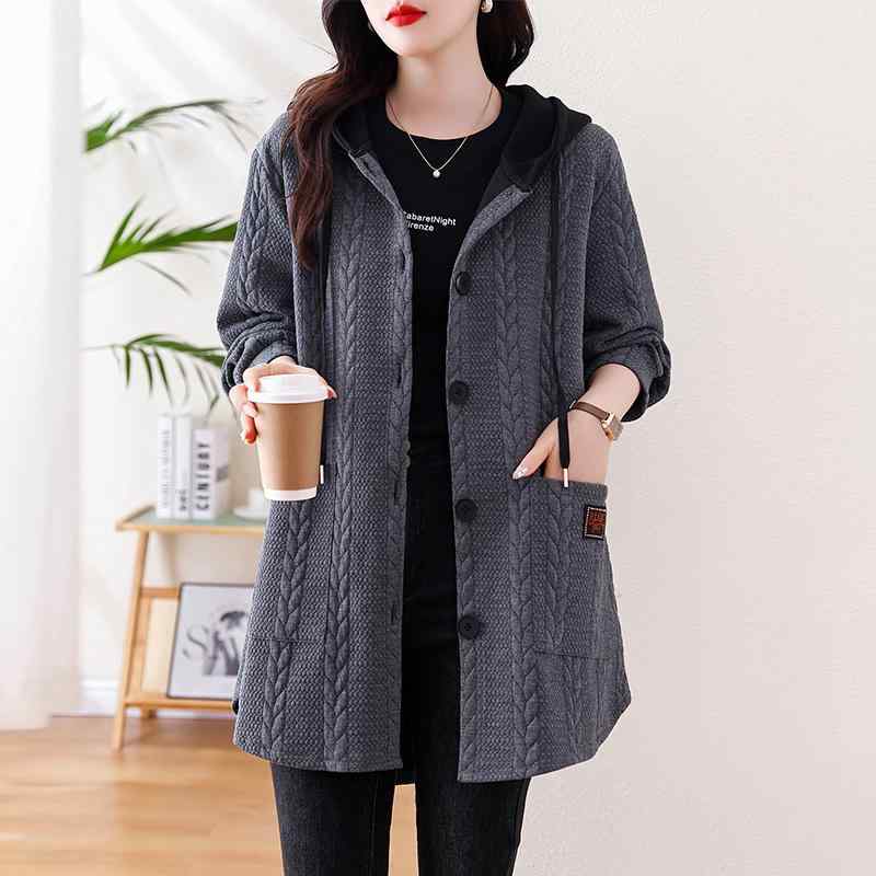 秋服 レディース ファッション オシャレ カワイイ シンプル 大人カワイイ 大きいサイズ ステッチ フード付き ツイスト ストック 長袖 コート カジュアル トップス