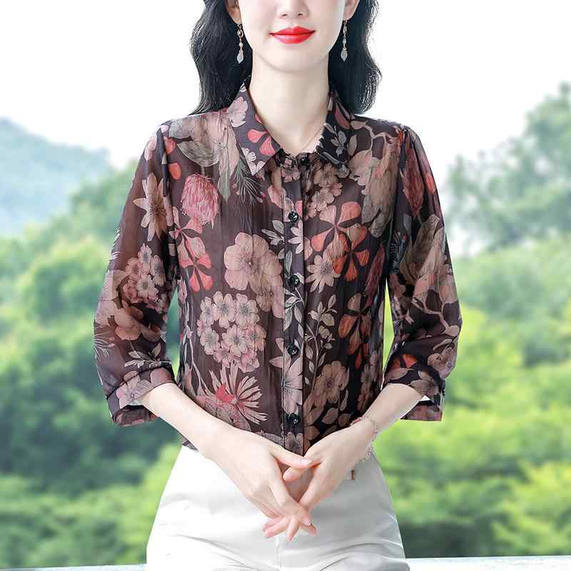 秋服 レディース ファッション オシャレ カワイイ シンプル 大人カワイイ 大きいサイズ 服 ポロ 襟 プリント 七分袖 シャツ スリム トップス