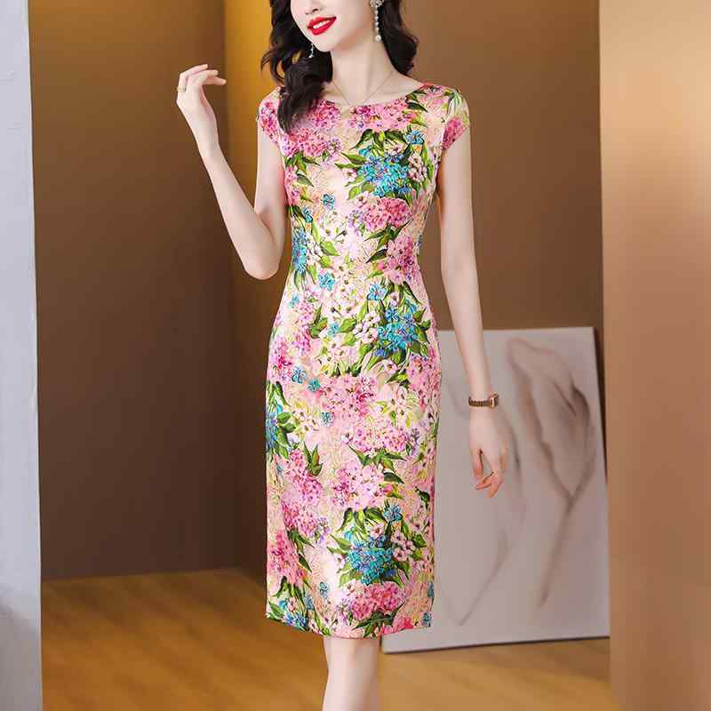 乐天商城 - 秋服 レディース ファッション オシャレ カワイイ シンプル 大人カワイイ 大きいサイズ ドレス チャイナ 半袖 ワイド スリム ミドル丈 スカート