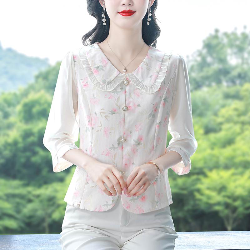 秋服 レディース ファッション オシャレ カワイイ シンプル 大人カワイイ 大きいサイズ カラー 花柄 七分袖 シャツ ウェア トップス