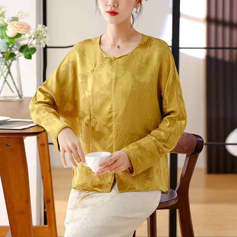 乐天商城 - 秋服 レディース ファッション オシャレ カワイイ シンプル 大人カワイイ 大きいサイズ レトロ ジャカード ジャケット エスニック スリム トップス