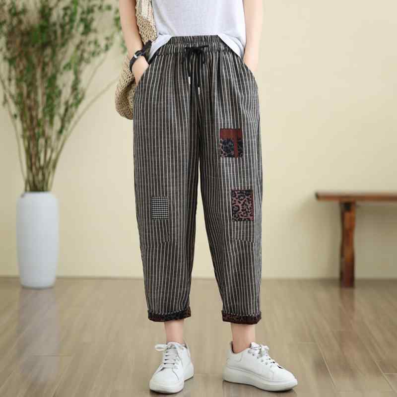 秋服 レディース ファッション オシャレ カワイイ シンプル 大人カワイイ 大きいサイズ ドレス レトロ ストライプ カジュアル パンツ ..