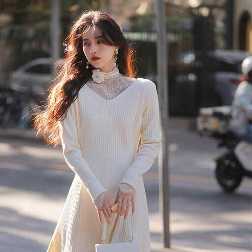 秋服 レディース ファッション オシャレ カワイイ シンプル 大人カワイイ 大きいサイズ フレンチ レトロ Vネック ニット ドレス ロング スカート ステッチニット ベース 秋服 レディース ファッション オシャレ カワイイ シンプル 大人カワイイ 大きいサイズ フレンチ レトロ Vネック ニット ドレス ロング スカート ステッチニット ベース